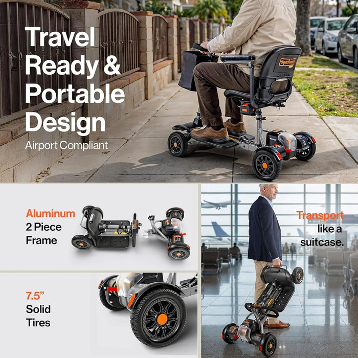 SuperHandy Passport Flex Foldable 4-Wheel Power Mobility Scooter for Everyday Travel Also Airport Compliant