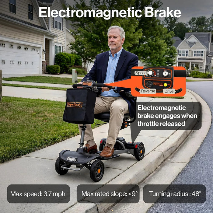 SuperHandy Passport Flex Foldable 4-Wheel Power Mobility Scooter For Everyday Travel With Electromagnetic Brake Used Outside 