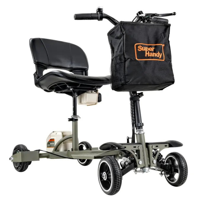 SuperHandy Dark Green And Sand Passport Pro Foldable 4 Wheel Mobility Scooter In Front View