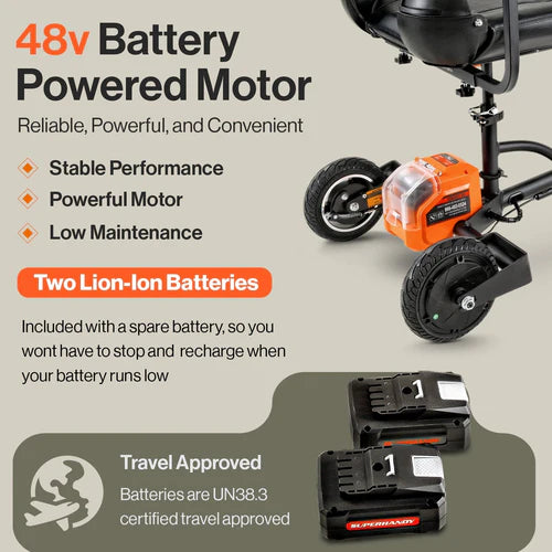 SuperHandy Passport Plus 3 Wheel Mobility Scooter Battery Powered Motor Info View