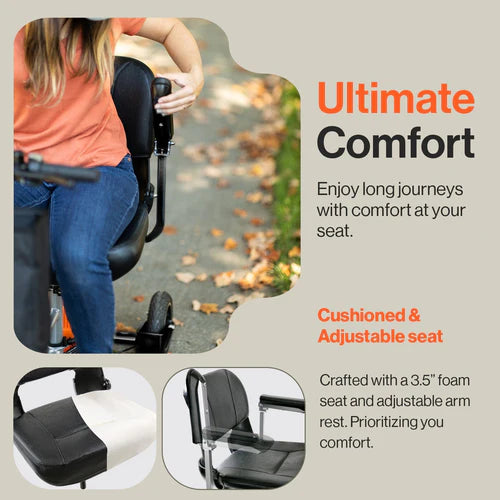 SuperHandy Passport Plus 3 Wheel Mobility Scooter Cushioned Seat Info View