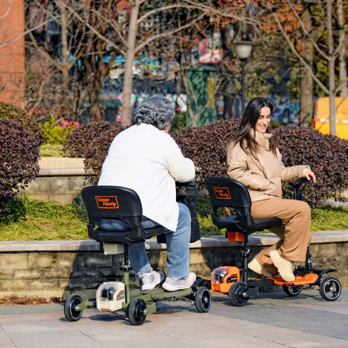 SuperHandy Passport Pro Foldable 4 Wheel Mobility Scooter With Rider And Storage Bag In Outdoor Different Color Rear View