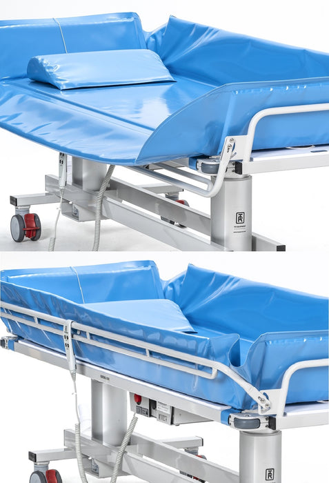 TR Group TR 3200 Bariatric Battery Operated Standard Shower Trolley Foldable Side Rail View