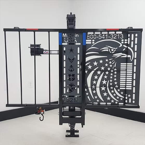 Wheelchair Carrier Hold N Go Electric Lift Frame Patriotic Platform Folded View
