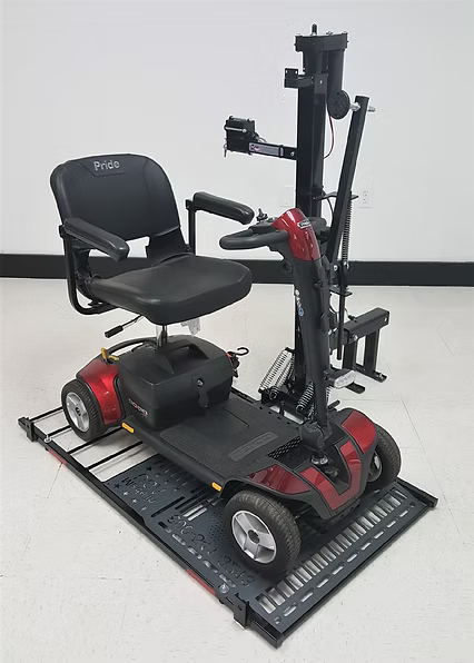 Wheelchair Carrier Hold N Go Electric Lift With Scooter Loaded Floor Level Side Top View