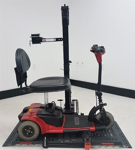 Wheelchair Carrier Mini Electric Lift With Scooter Loaded In Lowest Height View