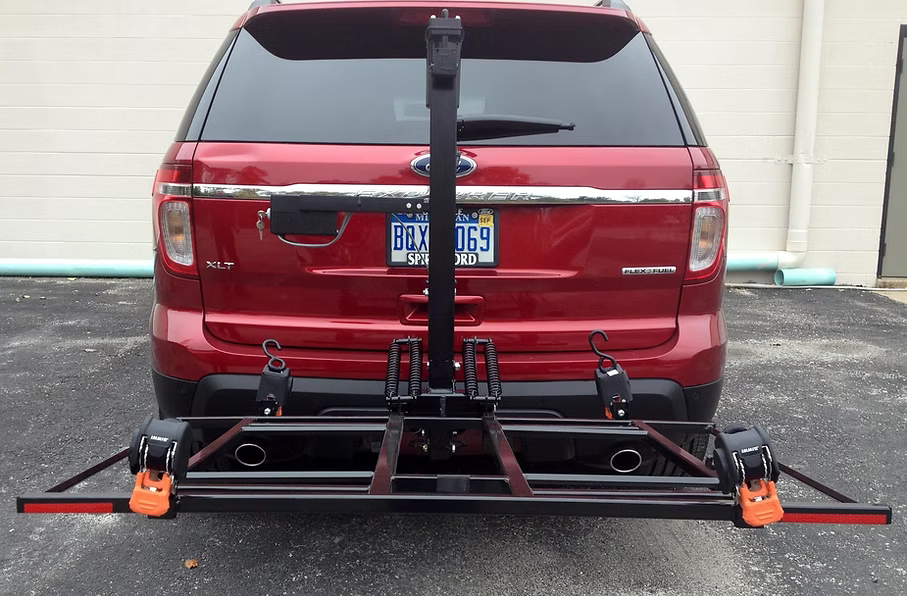 Wheelchair Carrier XL4 Electric Lift Installed Into Car Hitch Receiver View