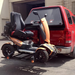 Wheelchair Carrier XL4 Electric Lift Installed Into Car Hitch Receiver With Scooter Loaded View